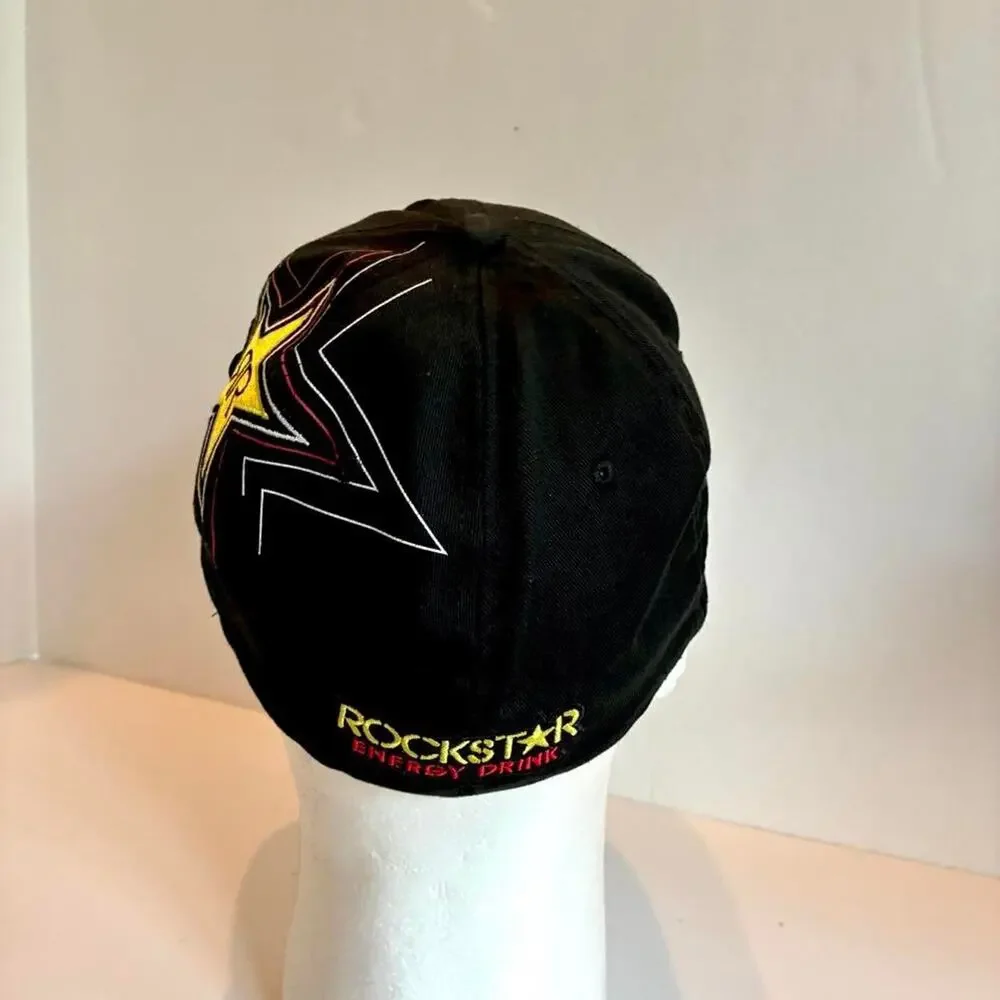 Fox Racing Rockstar Energy Drink Flexfit Hat Black Mens Cap Rare s/m